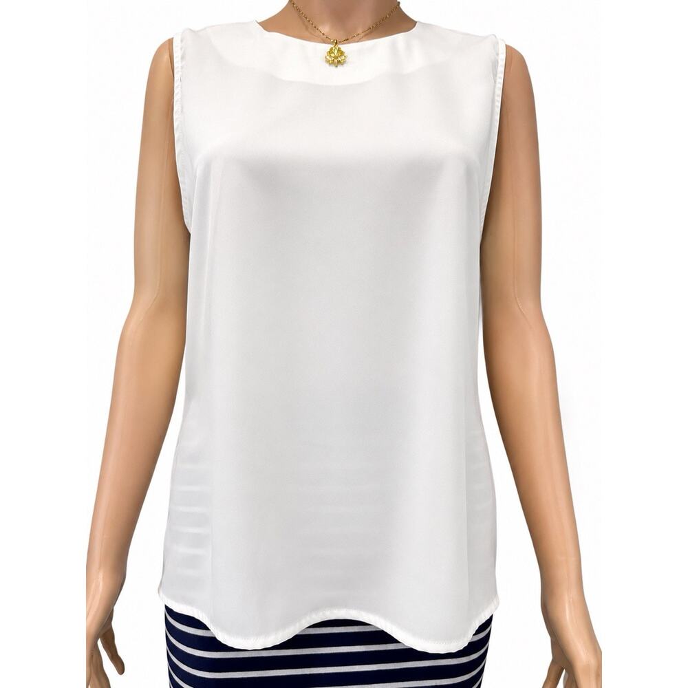 Notations Women Sleeveless White Blouse Top Size L NWT Polyester Career Casual